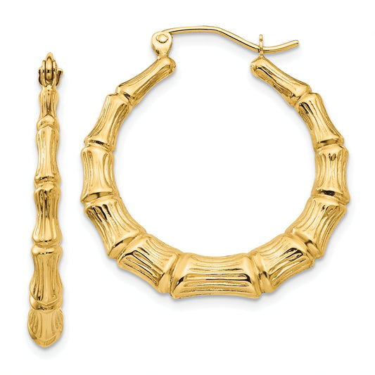 14K Gold Bamboo Hoop Earrings