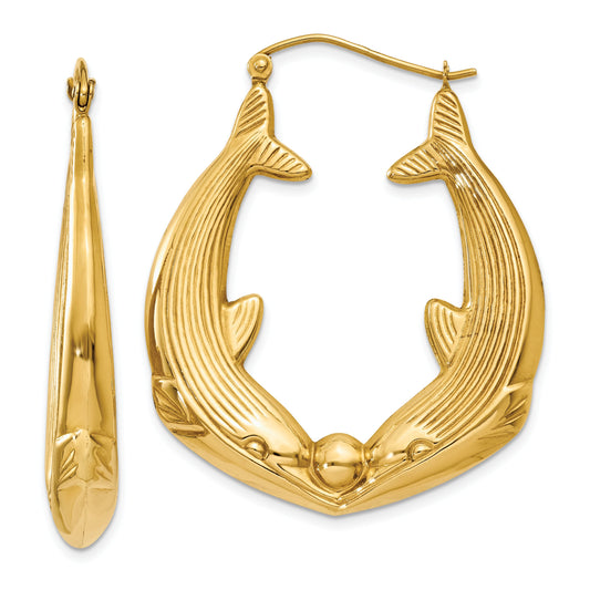 14K Gold Dolphin Hoop Earrings