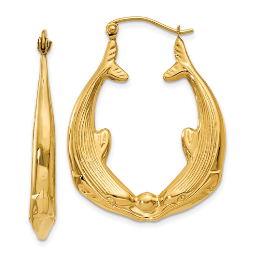 14K Gold Dolphin Hoop Earrings