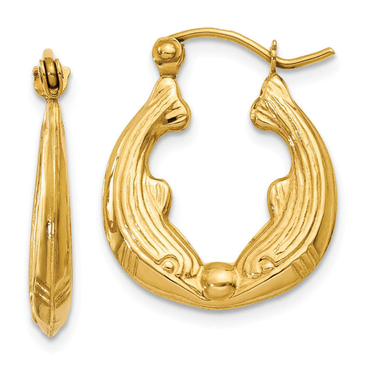 14K Gold Dolphin Hoop Earrings