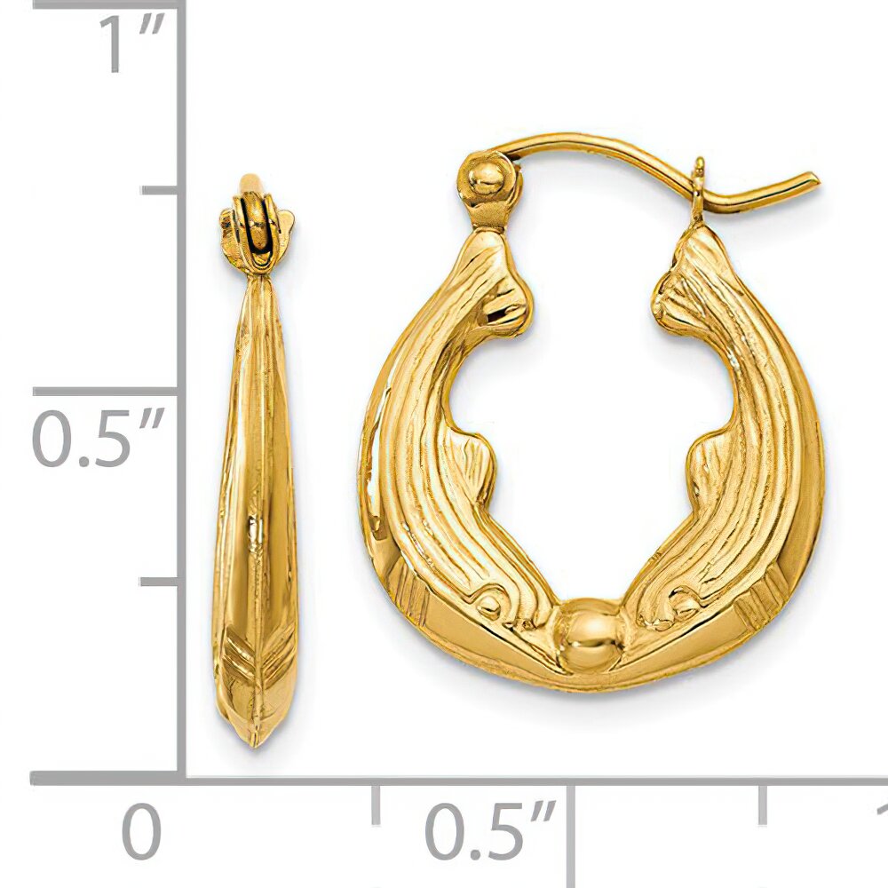14K Gold Dolphin Hoop Earrings