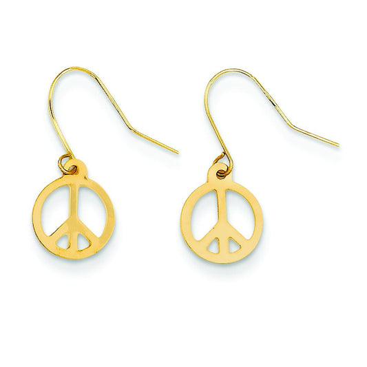 14K Gold Peace Sign Dangle Earrings