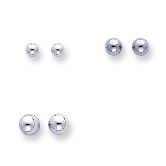 14K White Gold Set of 3 Pairs Ball Stud Earrings