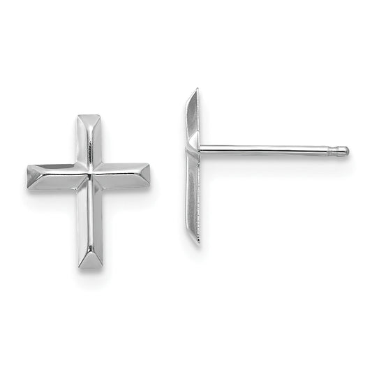 14K White Gold Cross Stud Earrings