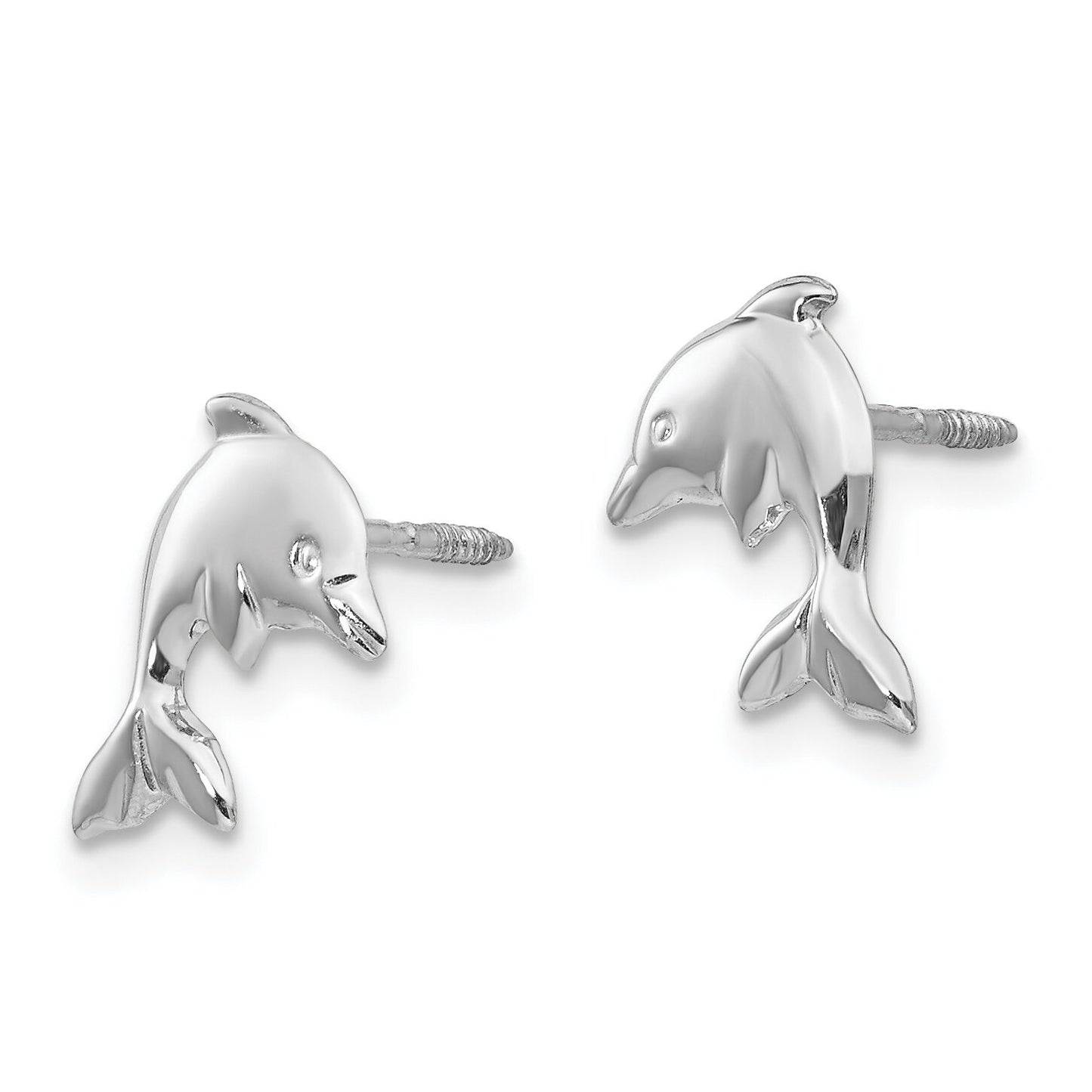 14K White Gold Dolphin Stud Earrings