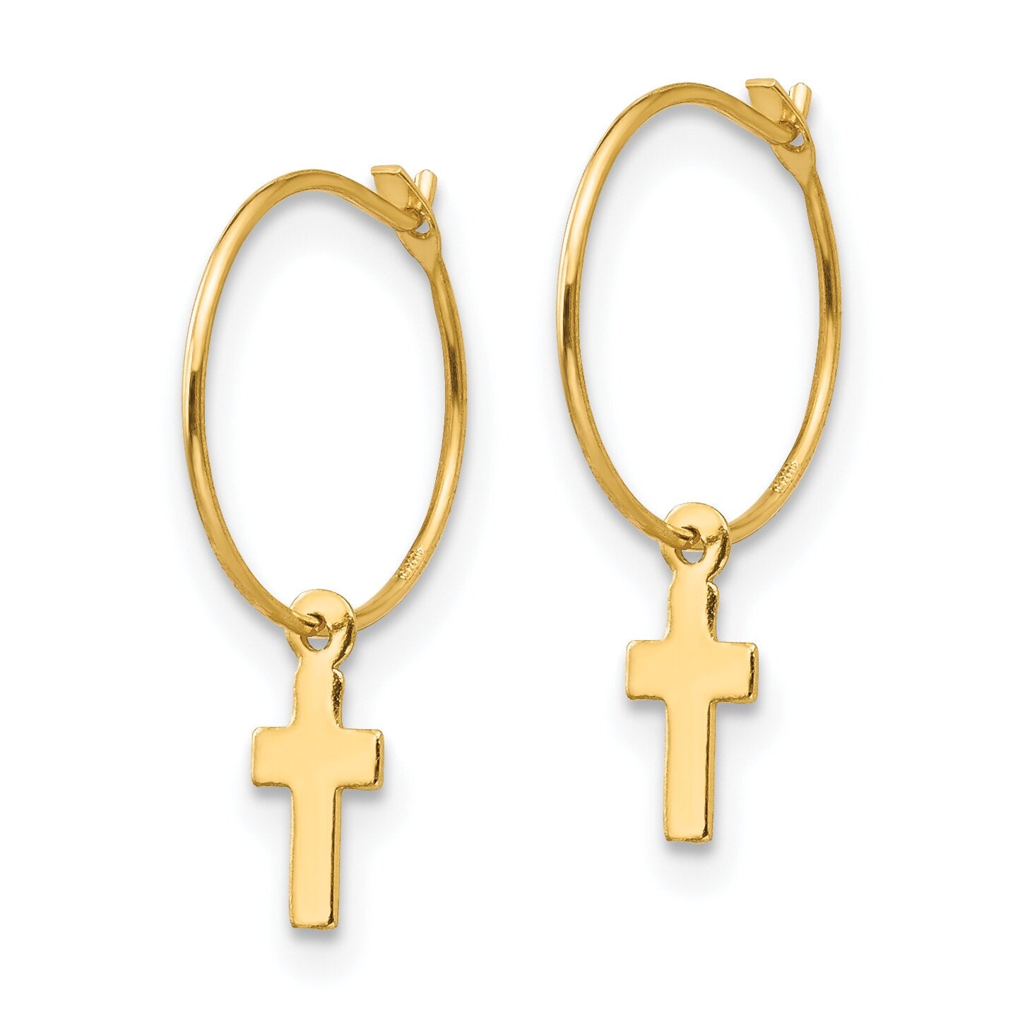 14K Gold Endless Hoop Cross Earrings