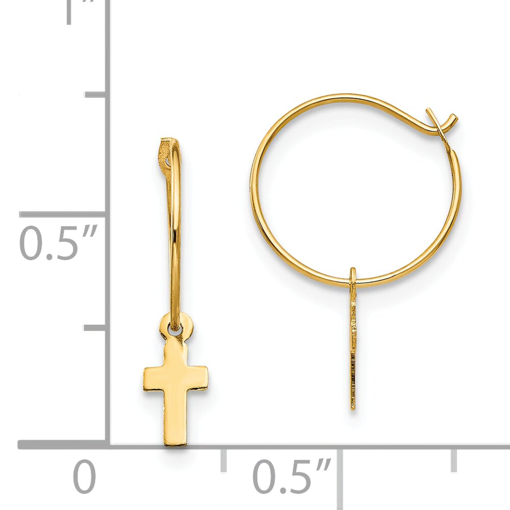 14K Gold Endless Hoop Cross Earrings