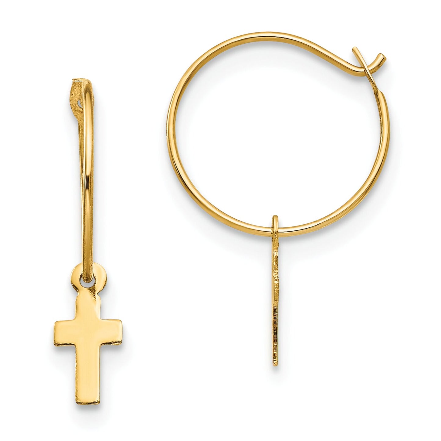 14K Gold Endless Hoop Cross Earrings