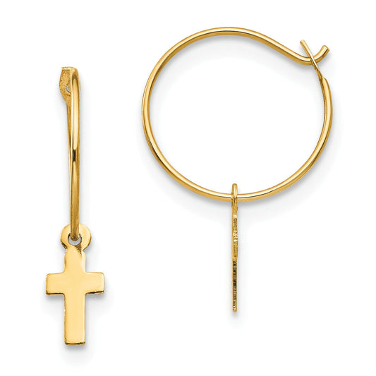 14K Gold Endless Hoop Cross Earrings