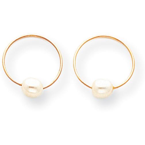 14K Gold Endless Hoop Cultured Pearl Earrings