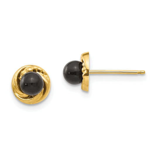 14K Gold Onyx Love Knot Earrings