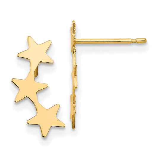 14K Gold 3 Star Stud Earrings