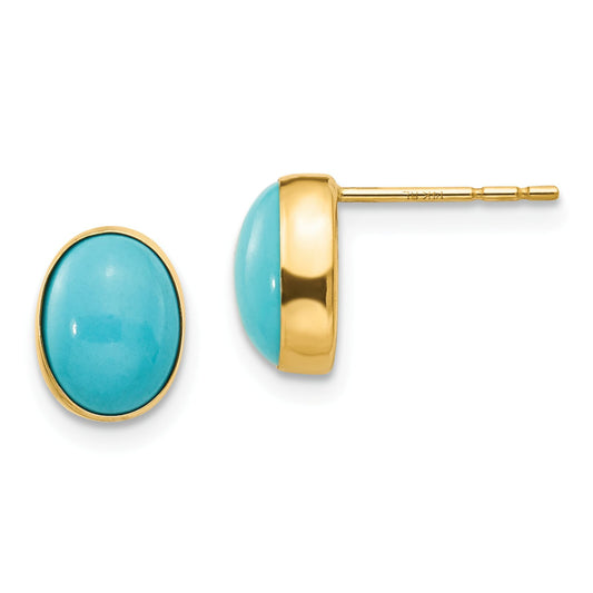 14K Gold Bezel Set Oval Turquoise Stud Earrings