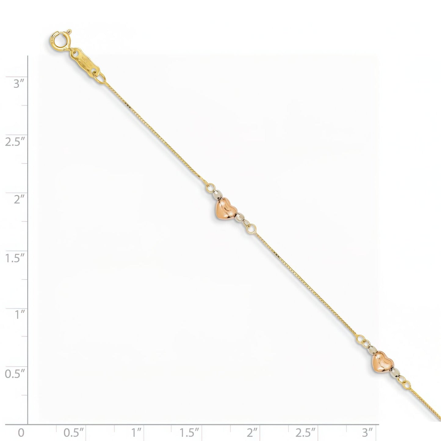 14K Tri Color Gold Heart Fancy Link Bracelet 7.25"