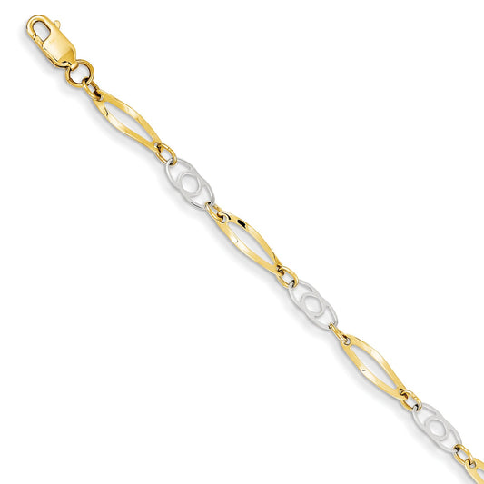 14K Two Tone Gold Fancy Link Bracelet 7"