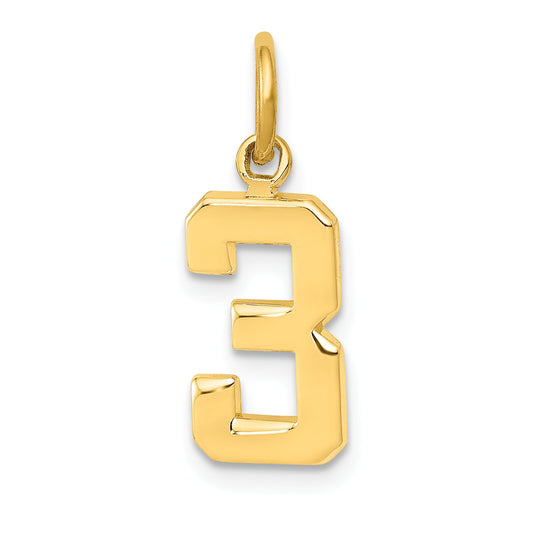14K Gold Small Polished Number 3 Charm