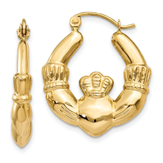 14K Gold Claddagh Hoop Earrings