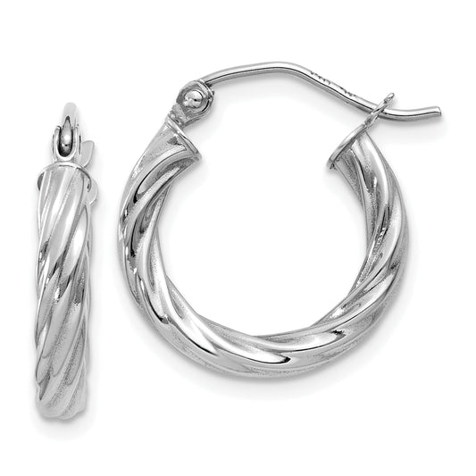 14K White Gold Twisted Hoop Earrings