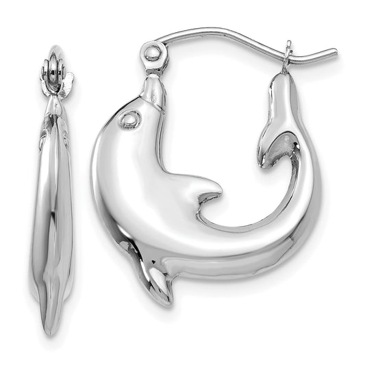 14K White Gold Dolphin Hoop Earrings