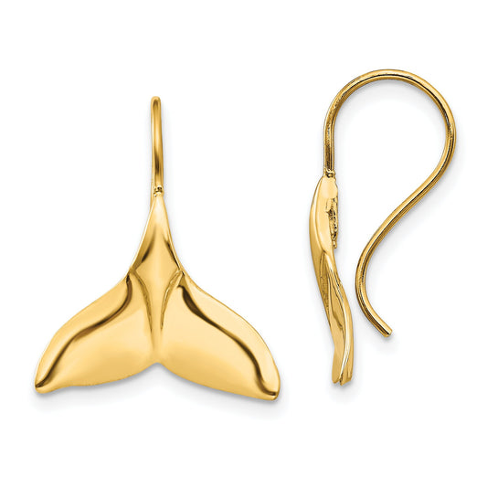 14K Gold Whale Tail Wire Earrings