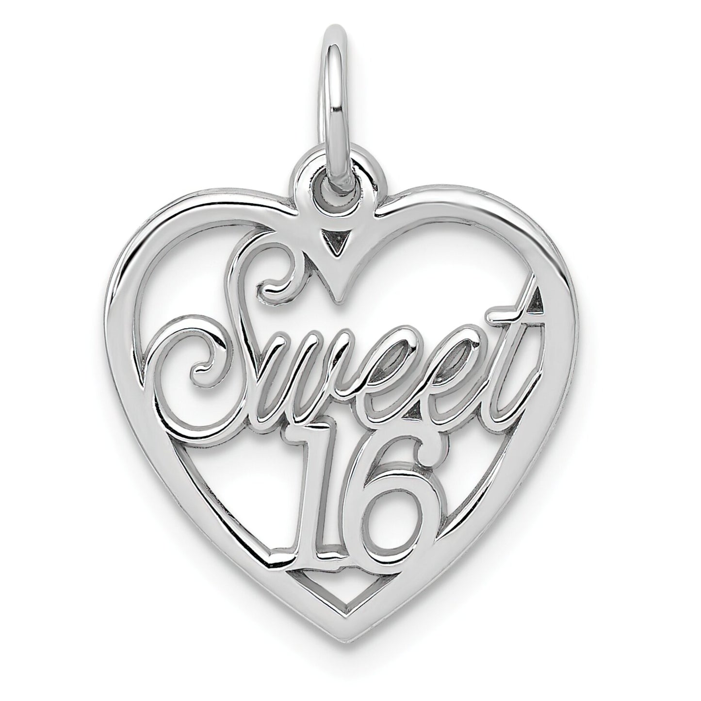 14K White Gold Sweet 16 Heart Charm