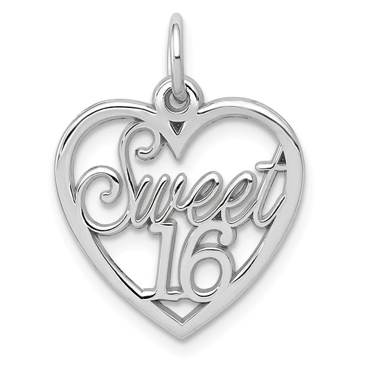 14K White Gold Sweet 16 Heart Charm