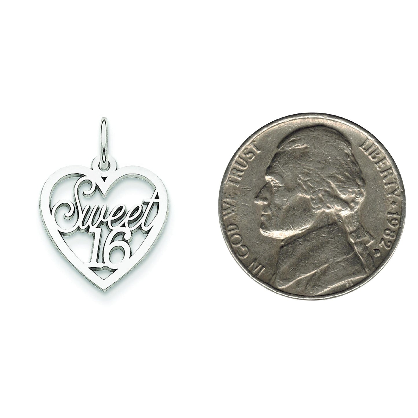 14K White Gold Sweet 16 Heart Charm