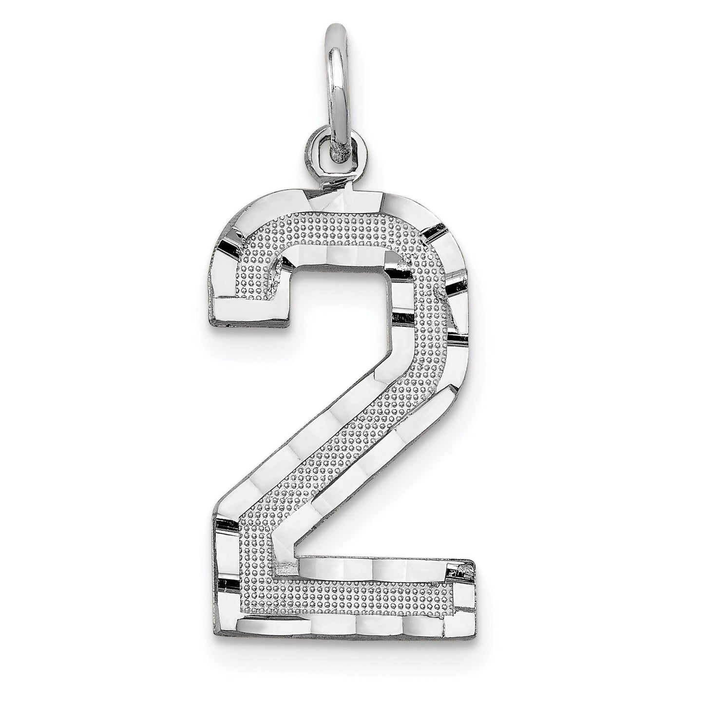 14K White Gold Large Diamond Cut Number 2 Charm