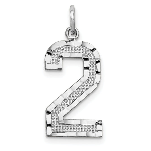 14K White Gold Large Diamond Cut Number 2 Charm
