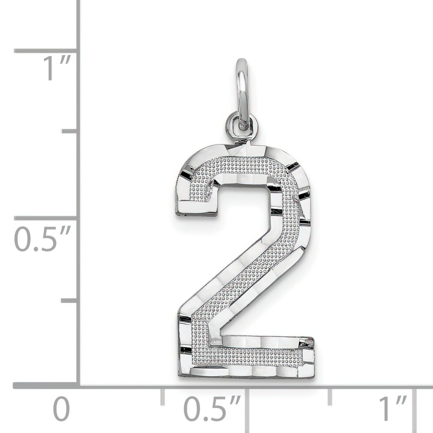 14K White Gold Large Diamond Cut Number 2 Charm