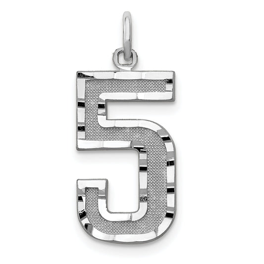 14K White Gold Large Diamond Cut Number 5 Charm