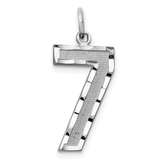 14K White Gold Large Diamond Cut Number 7 Charm