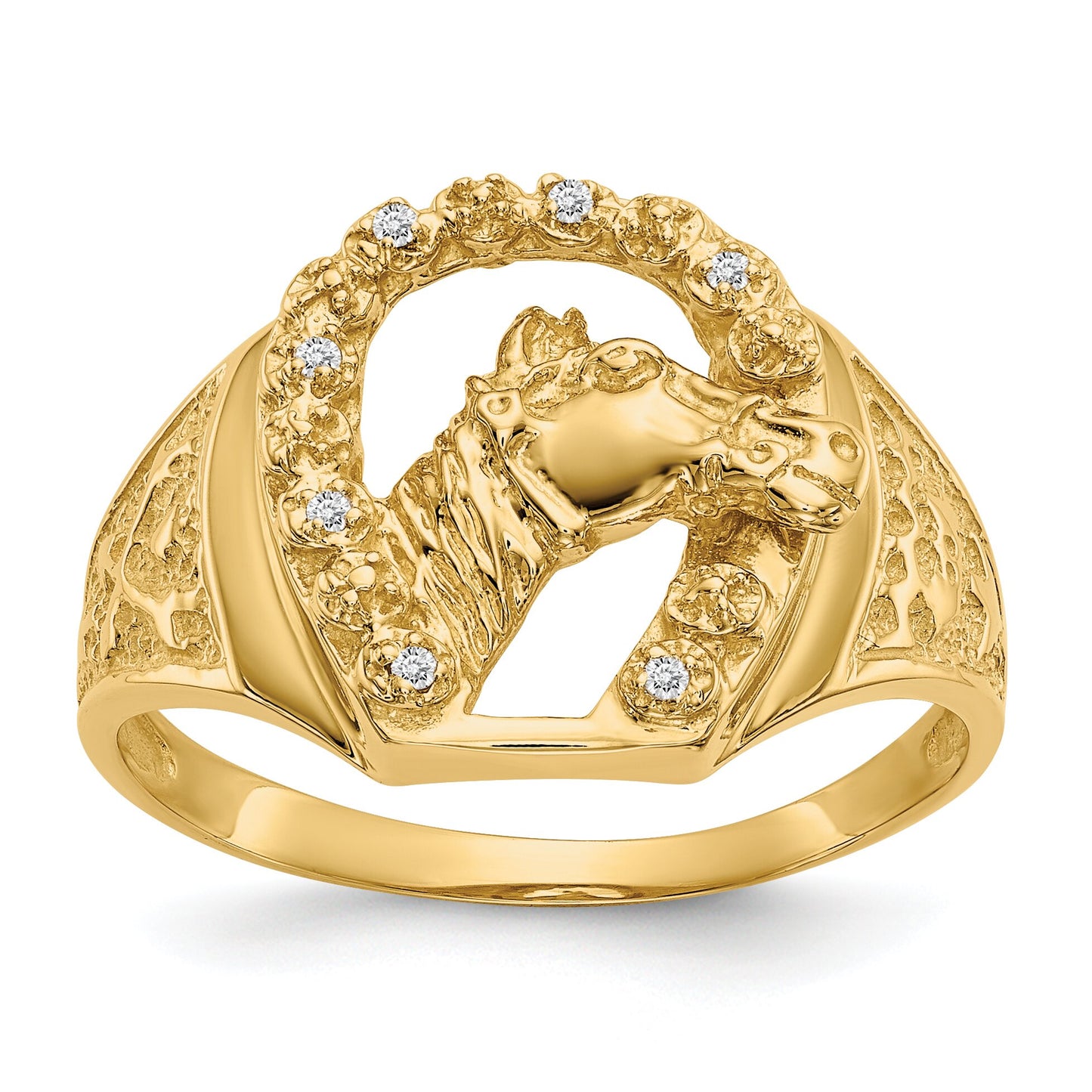 14K Gold Horse Head & Diamond Horseshoe Mens Ring Size 10