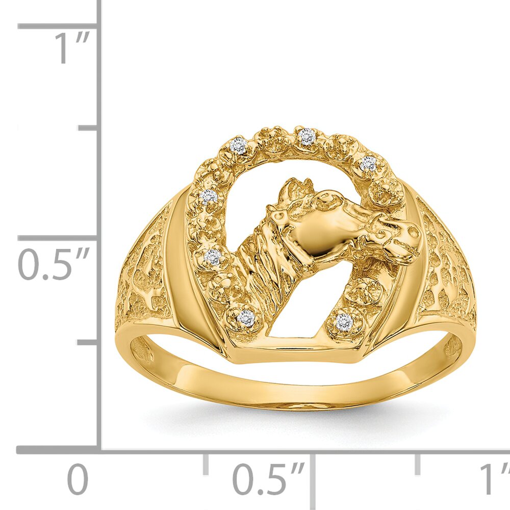 14K Gold Horse Head & Diamond Horseshoe Mens Ring Size 10