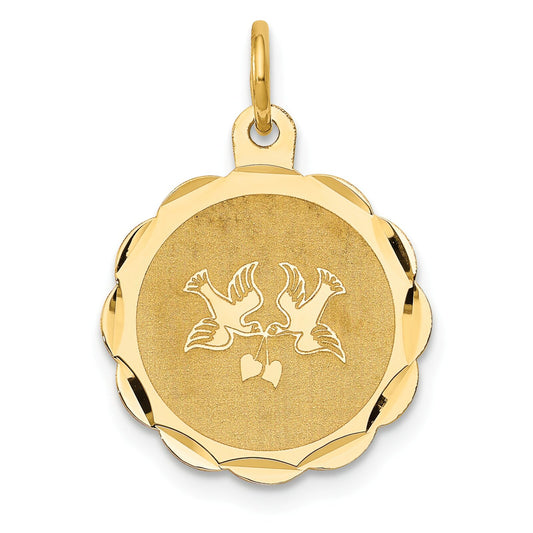 14K Gold Love Birds Disc Charm