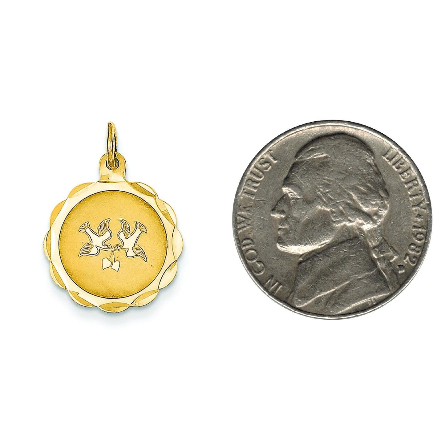14K Gold Love Birds Disc Charm