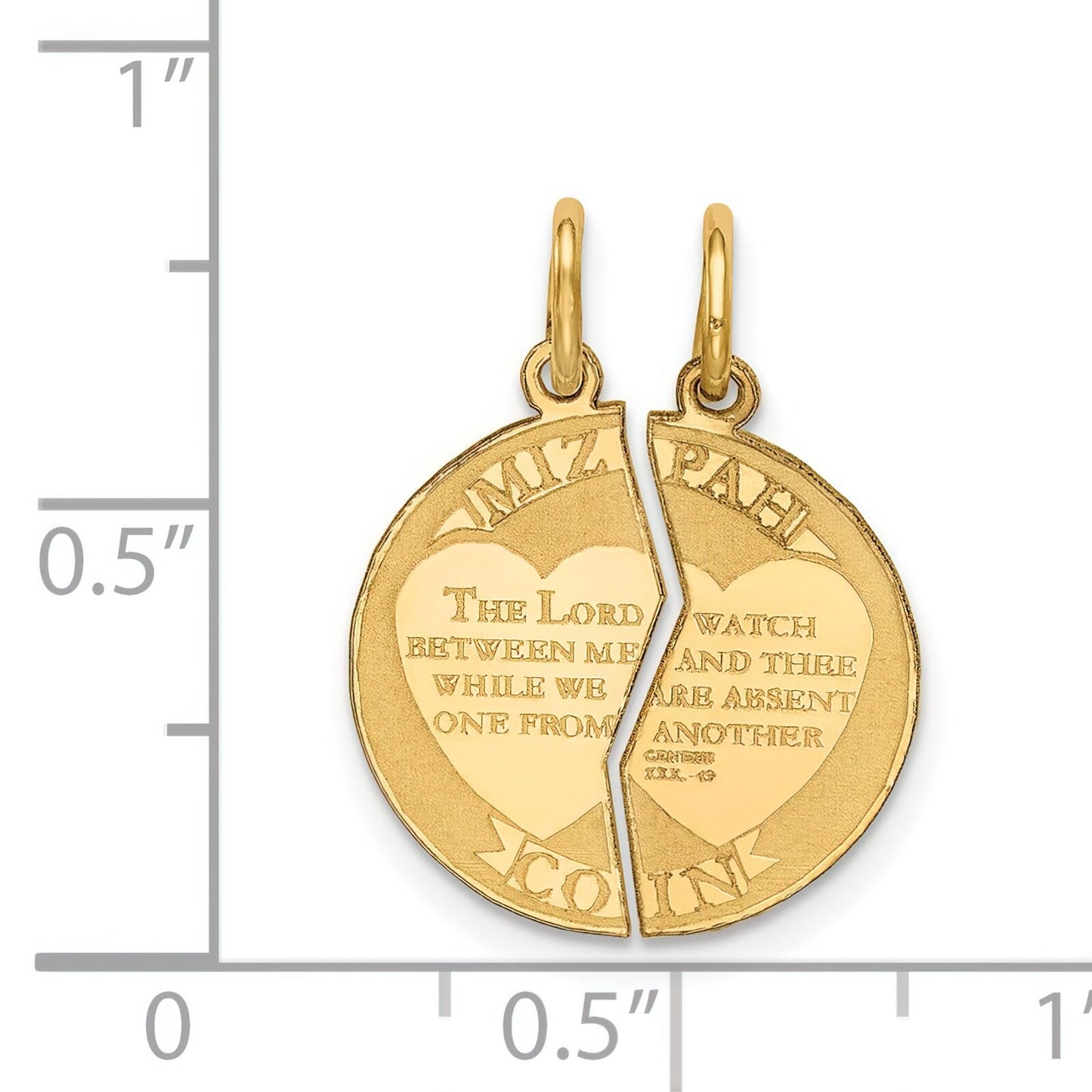 14K Yellow Gold Mizpah Charm Pendant Jewish Jewelry