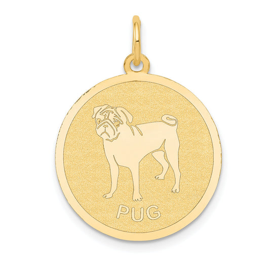 14K Gold Pug Disc Charm