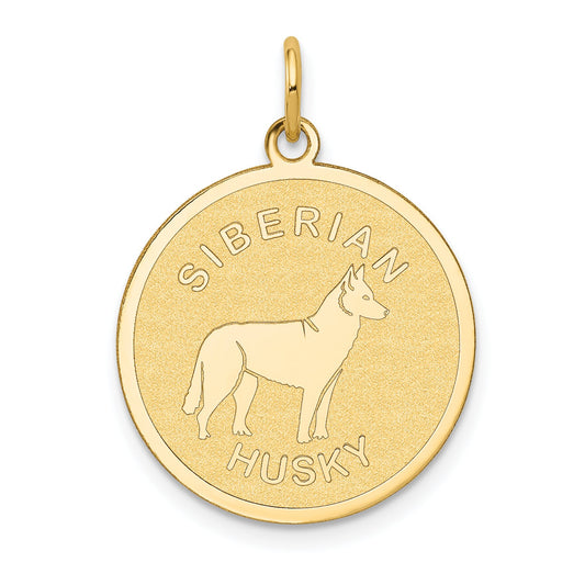 14K Gold Siberian Husky Disc Charm