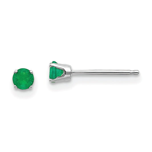 14K White Gold Emerald Stud Earrings 3mm