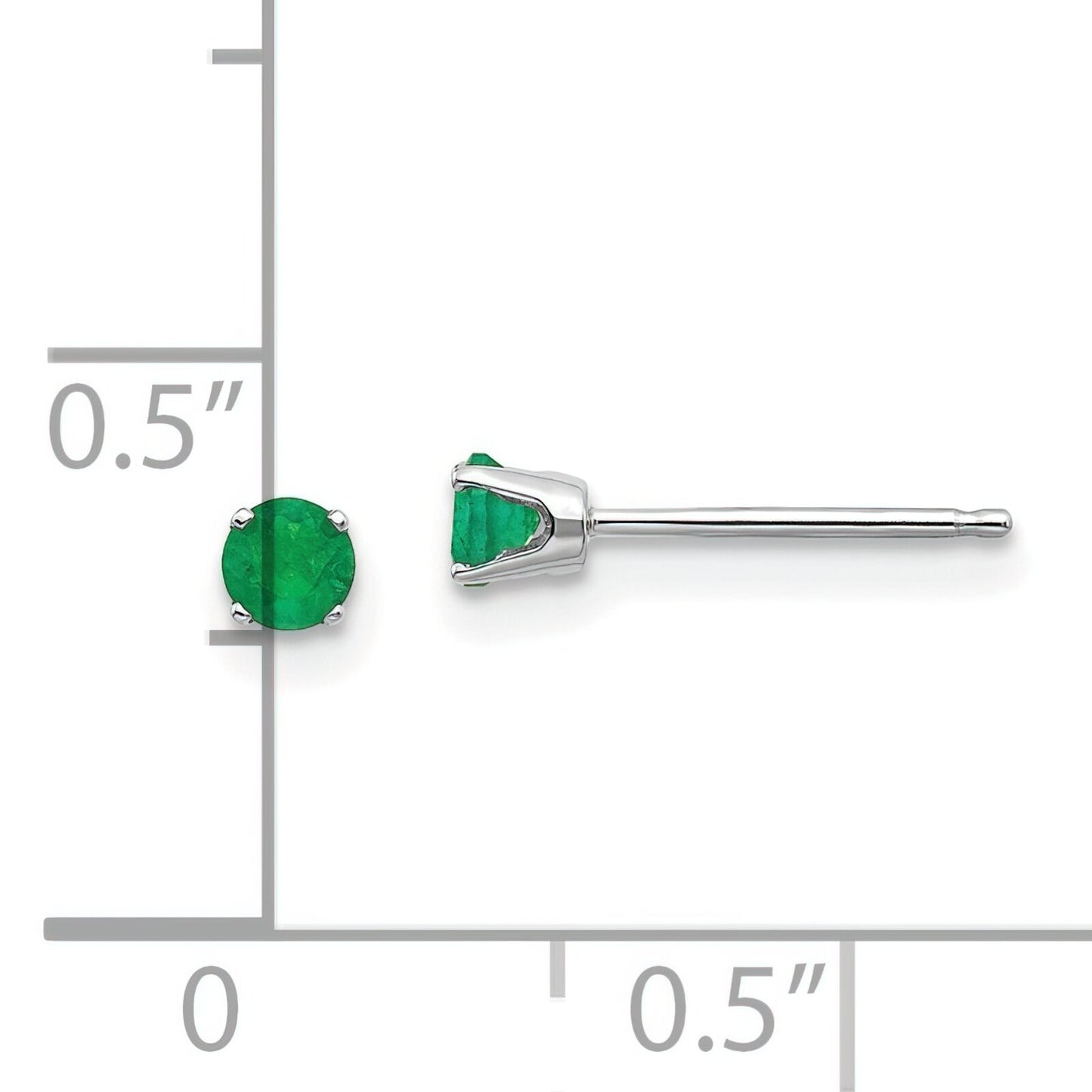14K White Gold Emerald Stud Earrings 3mm