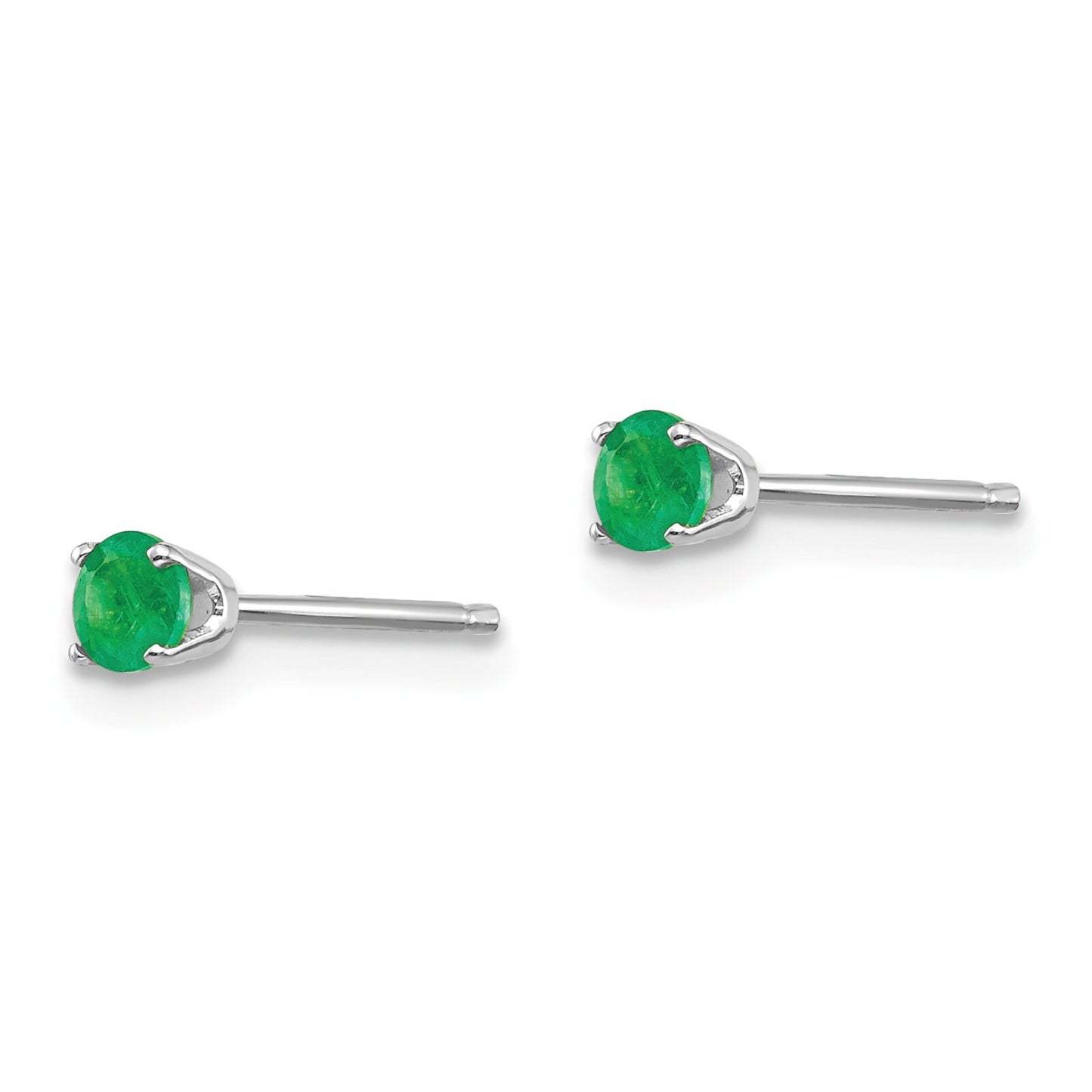 14K White Gold Emerald Stud Earrings 3mm