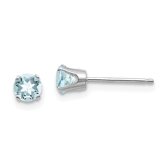 14K White Gold Aquamarine Stud Earrings 4mm