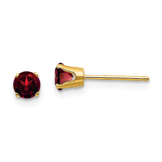 14K Gold Round January Garnet Stud Earrings 4mm