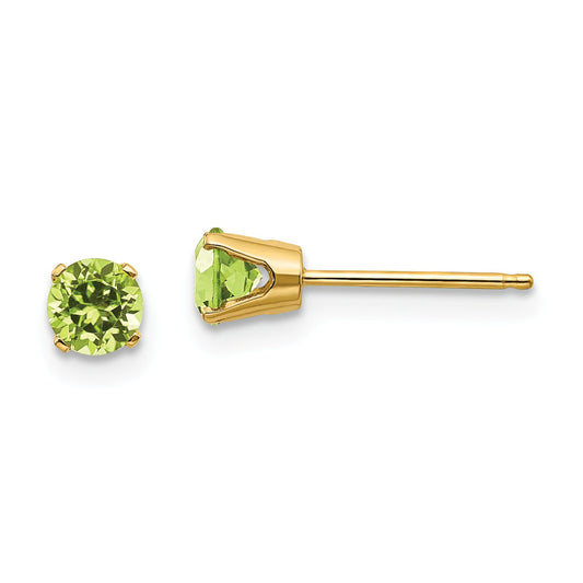 14K Gold Round August Peridot Stud Earrings 4mm