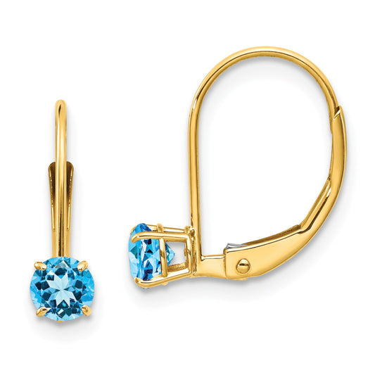 14K Gold Round December Blue Topaz Lever Back Earrings 4mm