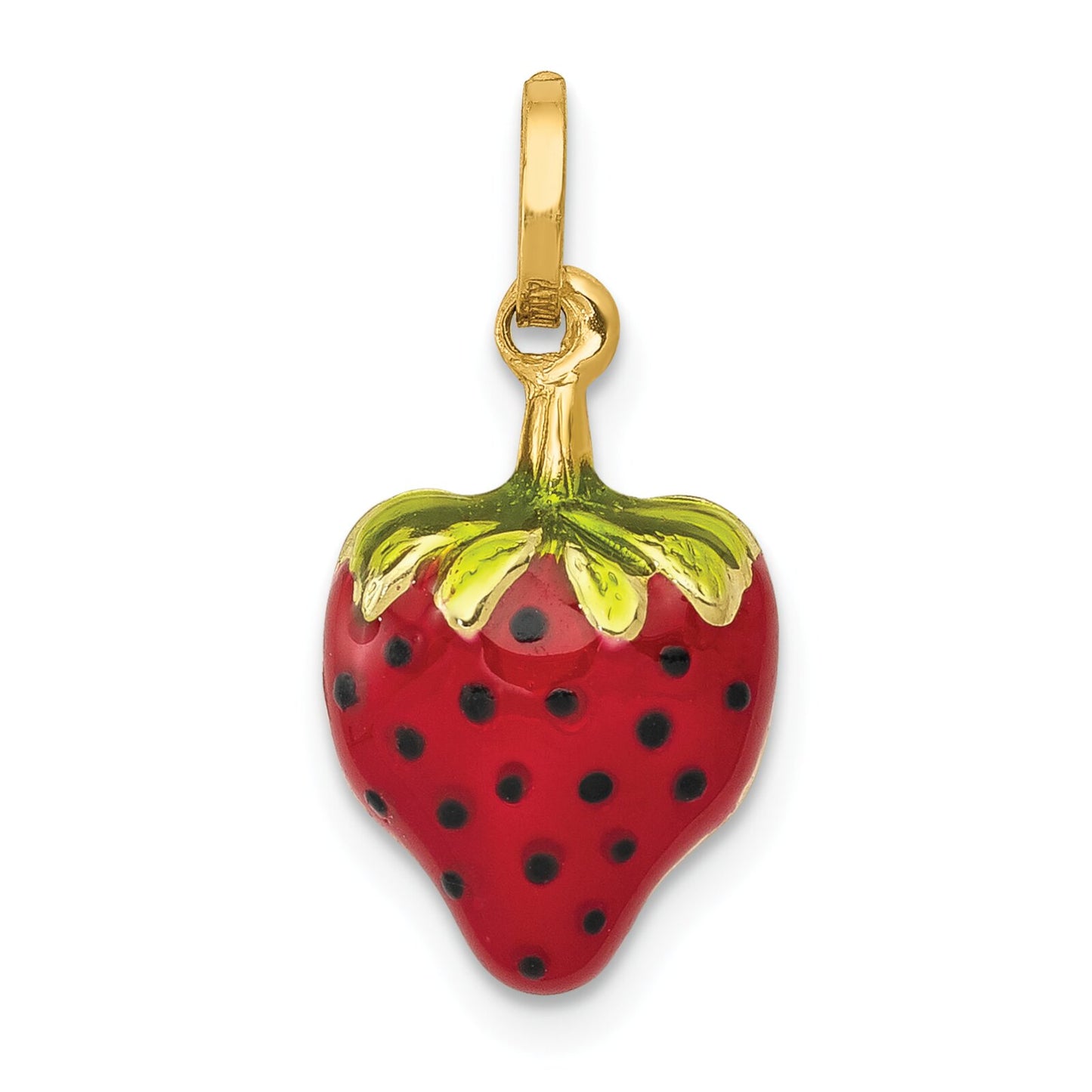 14K Gold Enameled Puffed Strawberry Charm