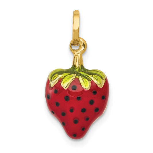 14K Gold Enameled Puffed Strawberry Charm