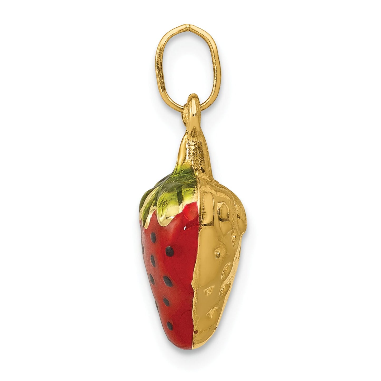 14K Gold Enameled Puffed Strawberry Charm
