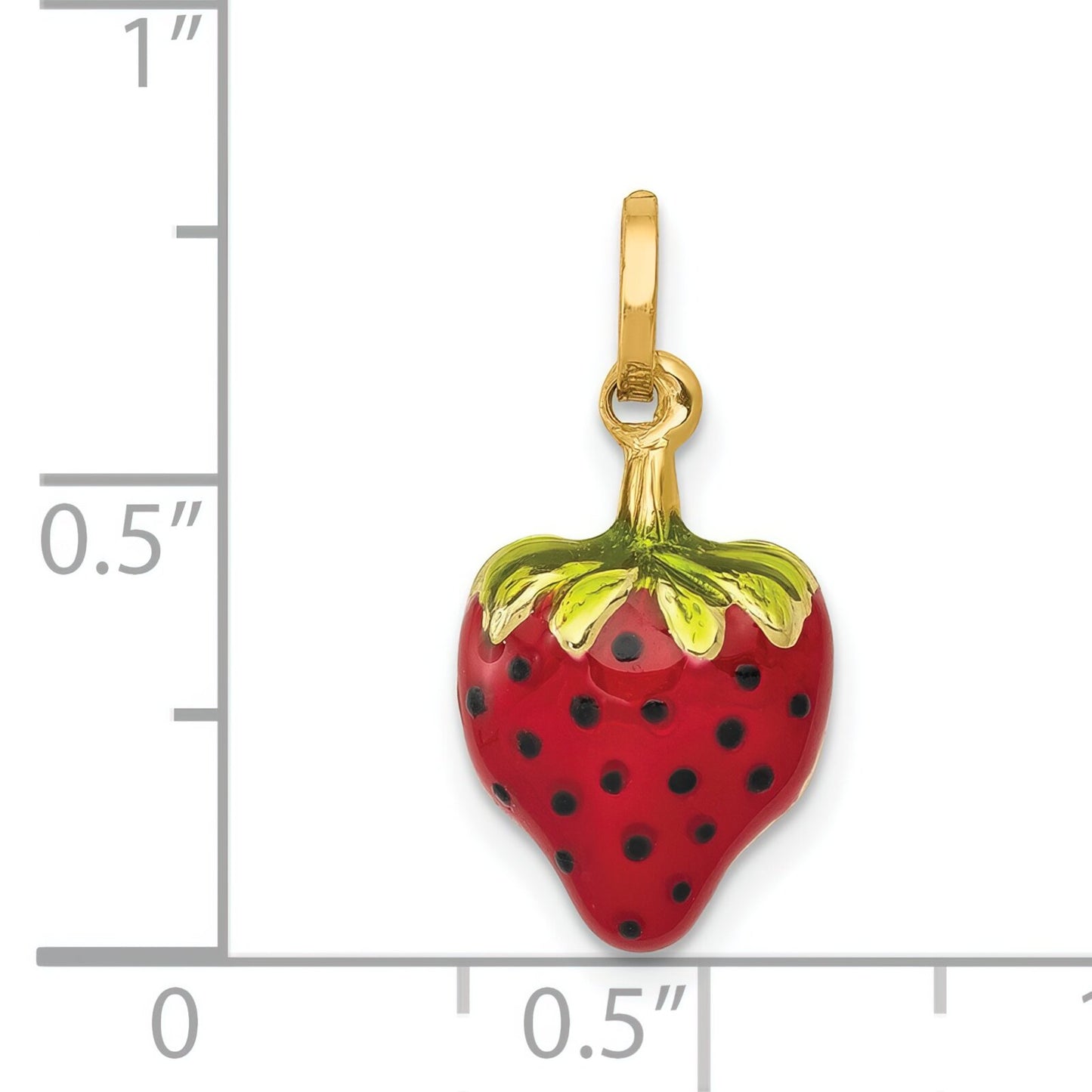 14K Gold Enameled Puffed Strawberry Charm